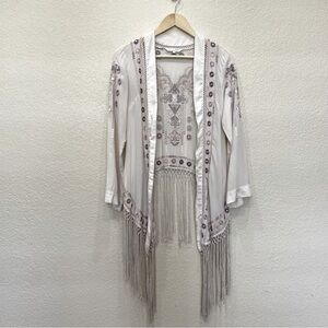 ODD MOLLY | Anthropologie Fringe Ticket To Ride Jacket Kimono Embroidered